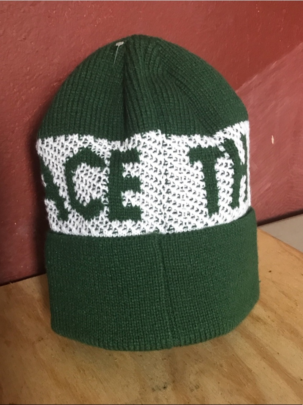 Green Knit Beanie with White Lettering brand new no tags